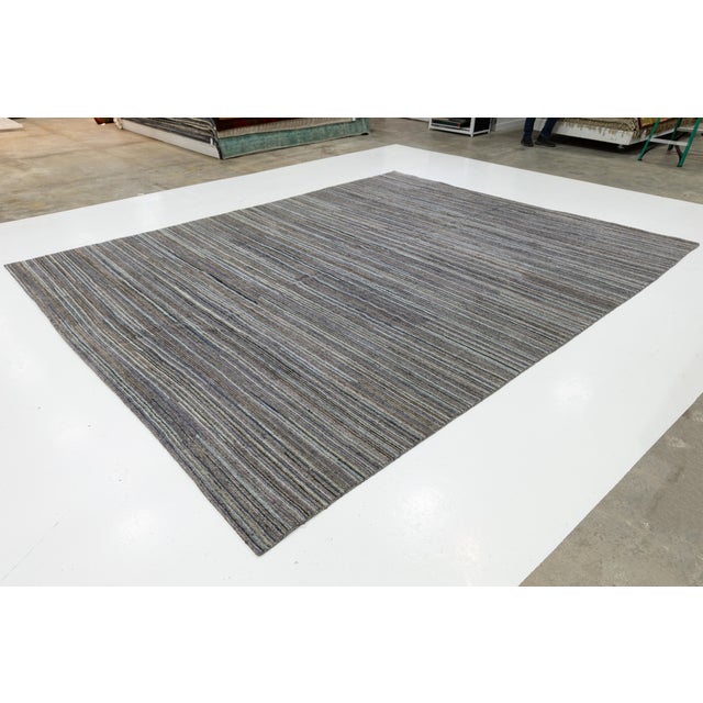 Modern Hand-Knotted Indian Wool Area Rug – Earth Tone Linear Stripe Design 12x15 For Sale - Image 10 of 11