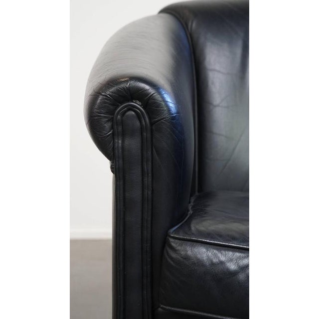 English Black Cowhide Leather Club Chair For Sale - Image 10 of 12
