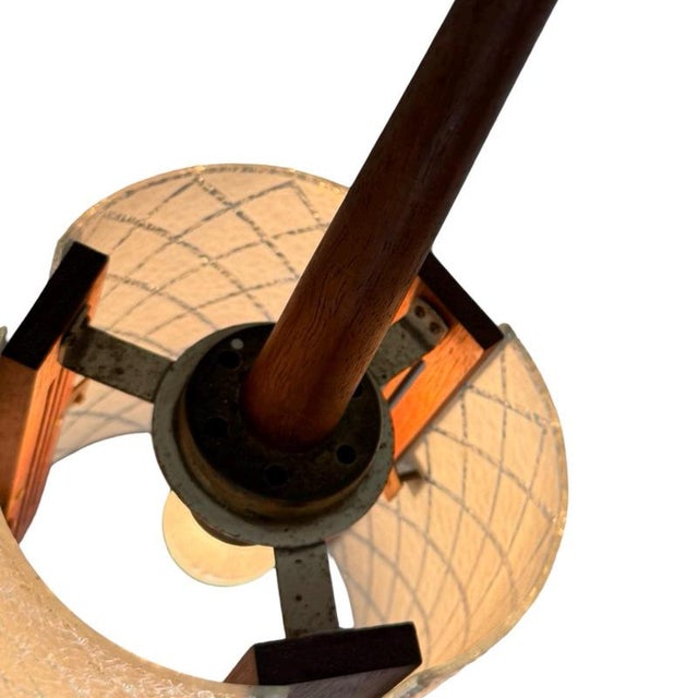 Wood Scandinavian Teak and Curved Glass Pendant Light, 1960s For Sale - Image 7 of 11