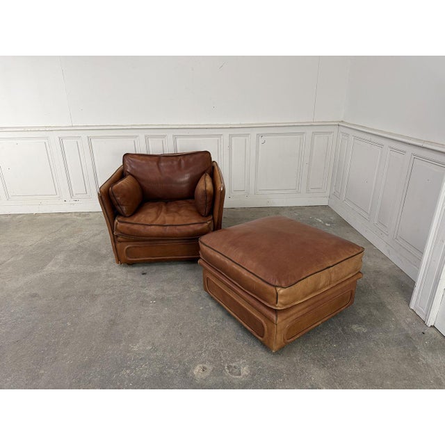 Set of Vintage Club Chair and Ottoman from Roche Bobois, 1980s For Sale - Image 3 of 9