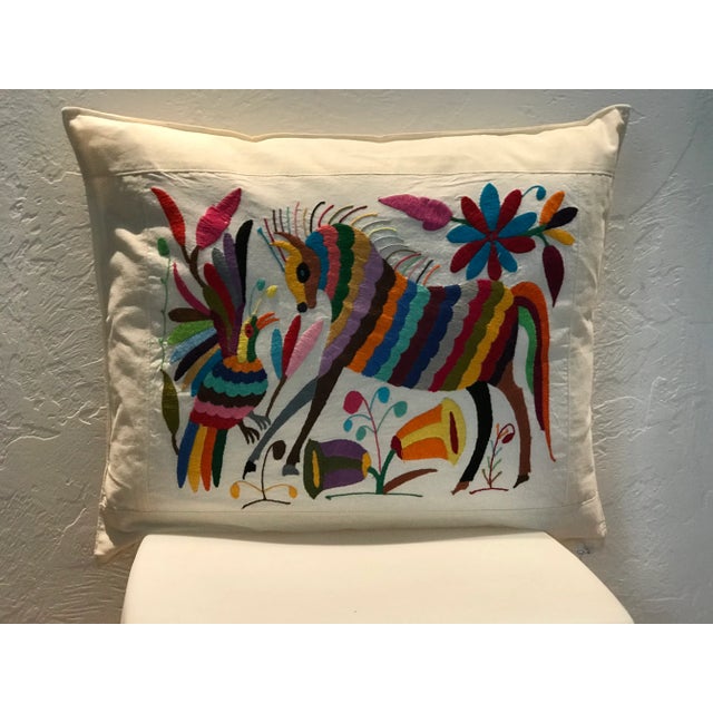 Multicolor Mexican Tenango Hand Embroidered Pillow Cover For Sale - Image 4 of 4