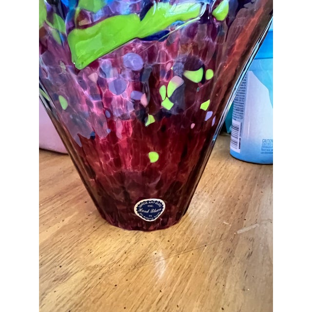 Murano Vintage Art Glass Vase Signed For Sale - Image 4 of 5