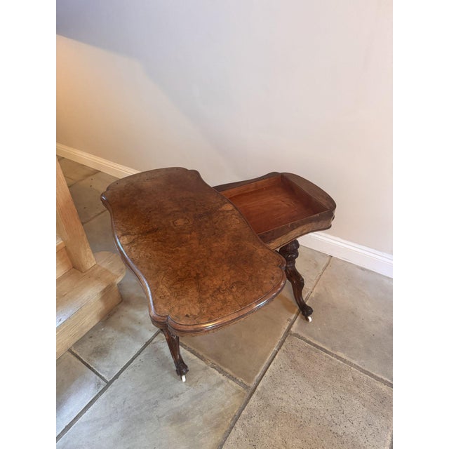 Wood Antique Victorian Burr Walnut Card Table, 1860 For Sale - Image 7 of 11