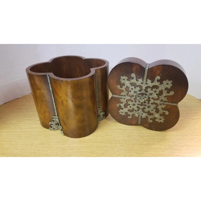 Wood Vintage Quatrefoil Wood Box with Patinated Brass Accents For Sale - Image 7 of 8