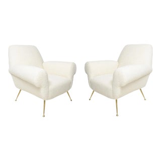 Pair of 1950s Italian-Mid-Century Lounge Chairs Upholstered in Boucle For Sale