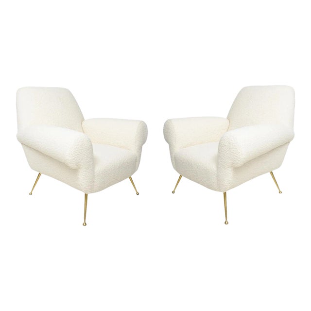 Pair of 1950s Italian-Mid-Century Lounge Chairs Upholstered in Boucle For Sale