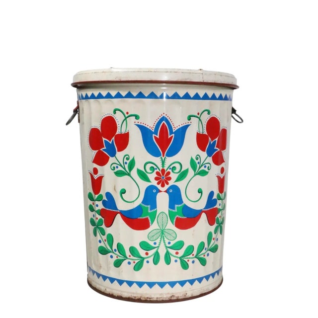 Vintage Pennsylvania Dutch Paint Decorated Garbage Trash Can For Sale - Image 15 of 15