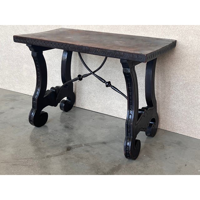 19th Century Ebonized Baroque Spanish Side Table With Lyre Legs For Sale - Image 6 of 11