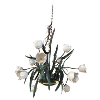 Vintage Enameled Copper Tulip Chandelier For Sale