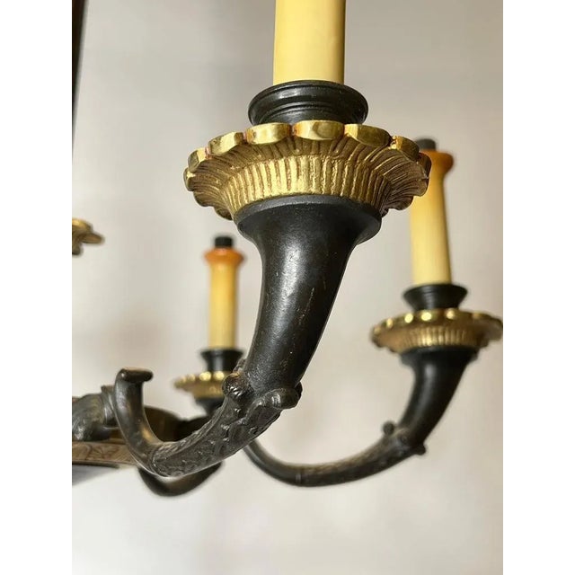 Petite Empire Style Patinated and Gilt Bronze Chandeliers - A Pair For Sale In New York - Image 6 of 13