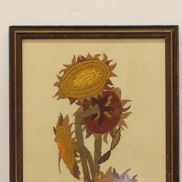 1970s Long 1970s Framed Wall Art | Embroidered Sunflowers For Sale - Image 5 of 5