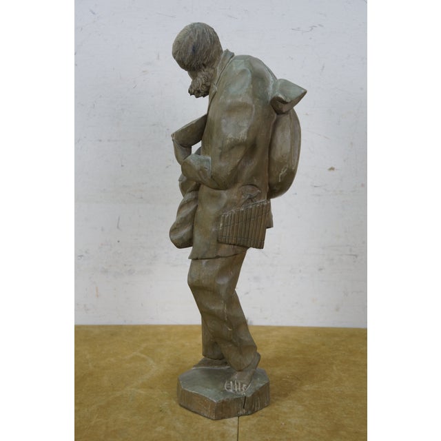 Mid 20th Century Vintage Carved Folk Art Tramp Hobo Barefoot Homeless Man Figurine 16" For Sale - Image 5 of 14