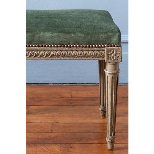 Brown French Louis XVI Upholstered Painted Ottomans, 19th Century, Set of 2 For Sale - Image 8 of 14