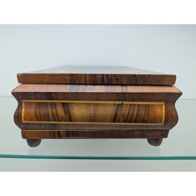 Biedermeier Wooden Jewelry Box in Walnut with Inlays, 1850 For Sale - Image 3 of 12