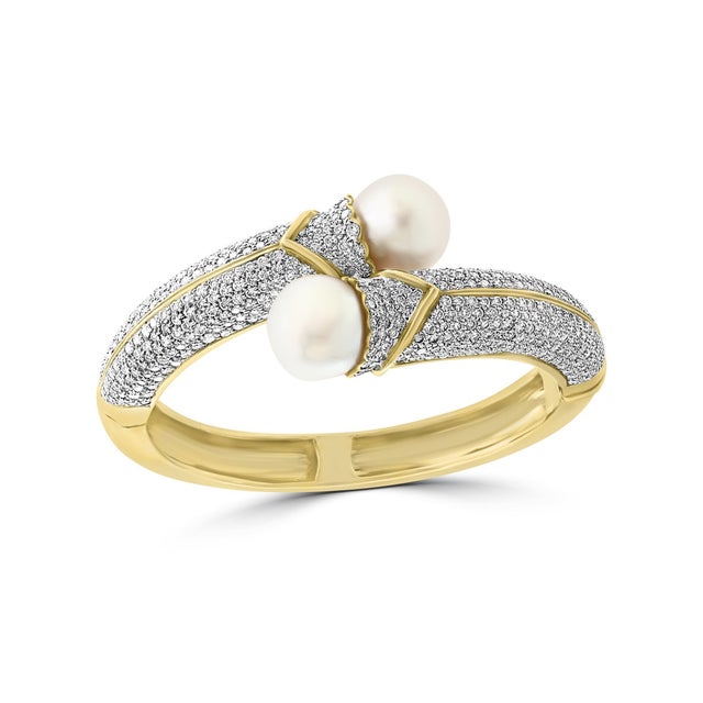 South Sea Pearl and 8 Carat Diamond Bangle in 18 Karat Yellow Gold Estate For Sale - Image 18 of 18