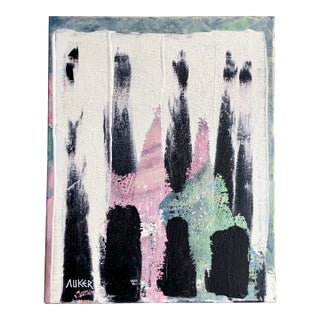 Contemporary Original Artwork on Canvas by CL Auker, Mixed Media Abstract With Pink and Green For Sale