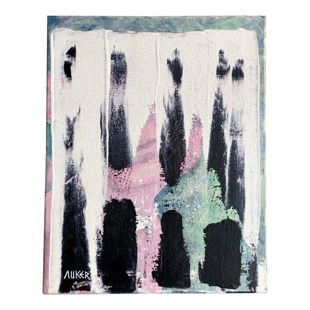 Contemporary Original Artwork on Canvas by CL Auker, Mixed Media Abstract With Pink and Green For Sale