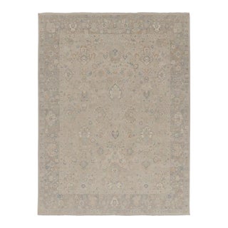 Rug & Kilim’s Oushak-Inspired Rug, Silver-Gray With Blue Floral Patterns For Sale