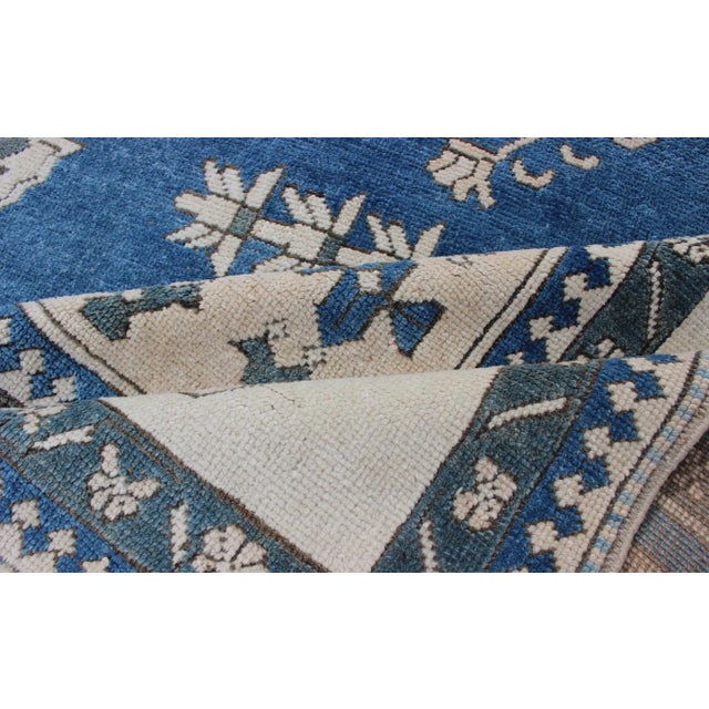 Royal Blue, White and Taupe Vintage Hand Knotted Turkish Rug With Geometric Medallion For Sale - Image 11 of 13