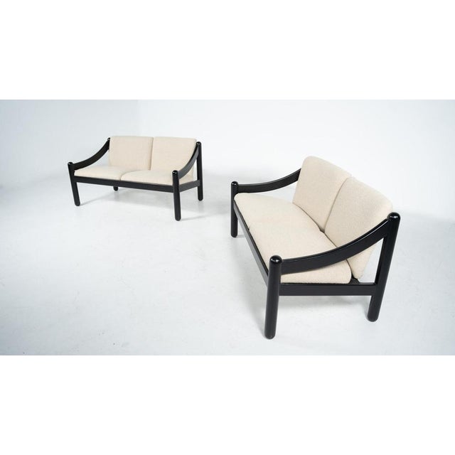 Set of Mid-Century Modern Carimate 2-Seater Sofas in Lacquered Wood and Bouclé Sofa attributed to Vico Magistretti, 1970 For Sale - Image 3 of 13