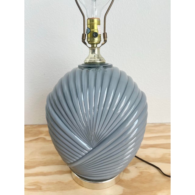 Vintage 80s Deco Revival Gray Cased Glass Table Lamp For Sale - Image 12 of 12