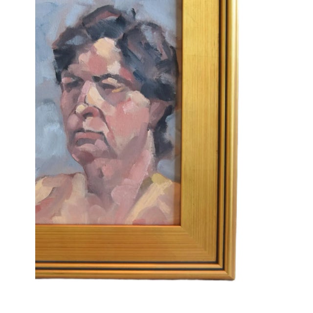 Contemporary Modern Male Abstract Portrait Oil Painting W/ Antiqued Gold Wood Frame For Sale - Image 4 of 7