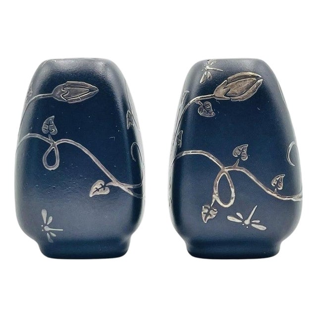 Emilia Castillo Pure Silver & Porcelain Salt & Pepper Shakers, Taxco, 1998 For Sale