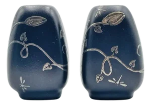 Emilia Castillo Pure Silver & Porcelain Salt & Pepper Shakers, Taxco, 1998