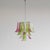 Chandelier with a chrome-plated steel frame with hand-blown 'Saddle Form' glass pieces in green, purple and milky white...