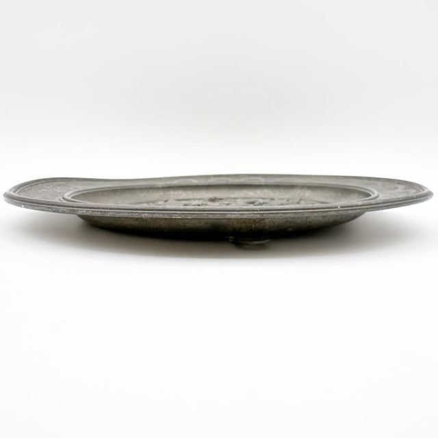 Antique Sks Zinn Pewter Hanging Plate, Germany with Farming Sheppard Scene For Sale - Image 9 of 12