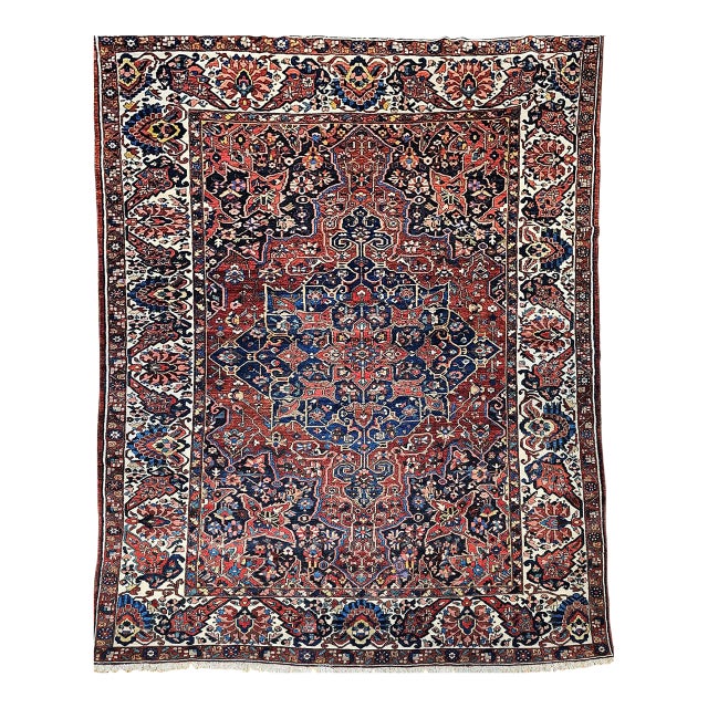 Vintage Oversize Persian Bakhtiari Rug, Hand-Knotted Wool, Geometric Pattern, Burgundy & Ivory, 11x15 For Sale