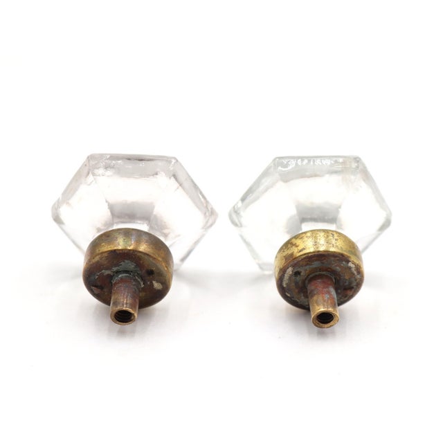 Pair of Vintage 1.5 In. Hexagon Glass Cabinet Knobs For Sale - Image 4 of 4