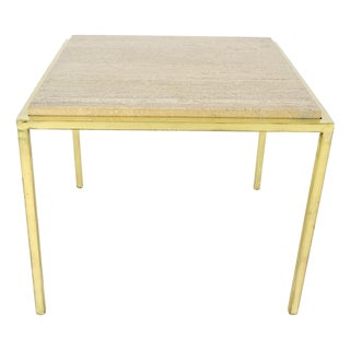 Mid Century Modern Brass & Travertine 19x19” Square Side End Table Stand MINT For Sale