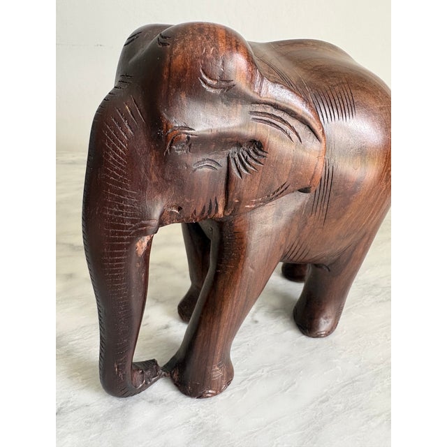 Indian Hand-Carved Indian Wooden Elephant Sculpture For Sale - Image 3 of 8