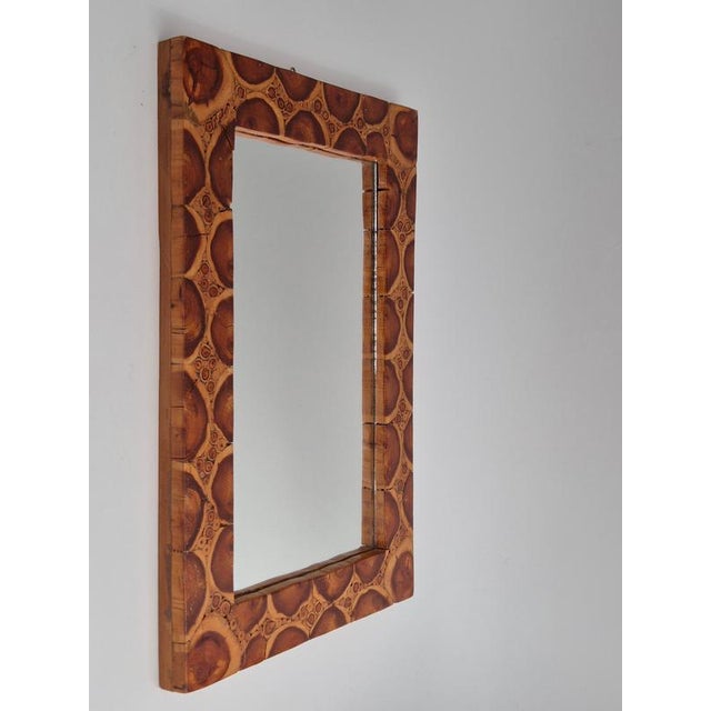 Wood Swedish Mirror with Frame of End Wood, 1970s For Sale - Image 7 of 9