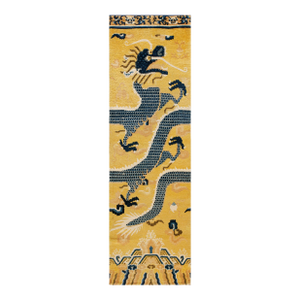 1750s Yellow Dragon Antique Chinese Ningxia Pillar Rug 2' 9'' X 9' Handknotted Wool Carpet