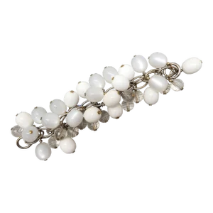 Vintage 1950s Signed Napier White & Clear Beaded Charm Bracelet