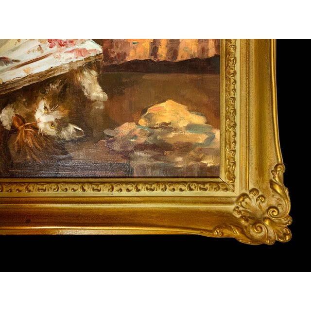 19th Century Cats Playing , Oil on Canvas by F. Sanders, 19th C. For Sale - Image 5 of 8