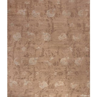 Handmade Modern Neutral Brown Pomegranate Design Wool Area Rug For Sale