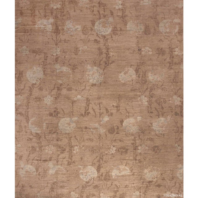 Handmade Modern Neutral Brown Pomegranate Design Wool Area Rug For Sale