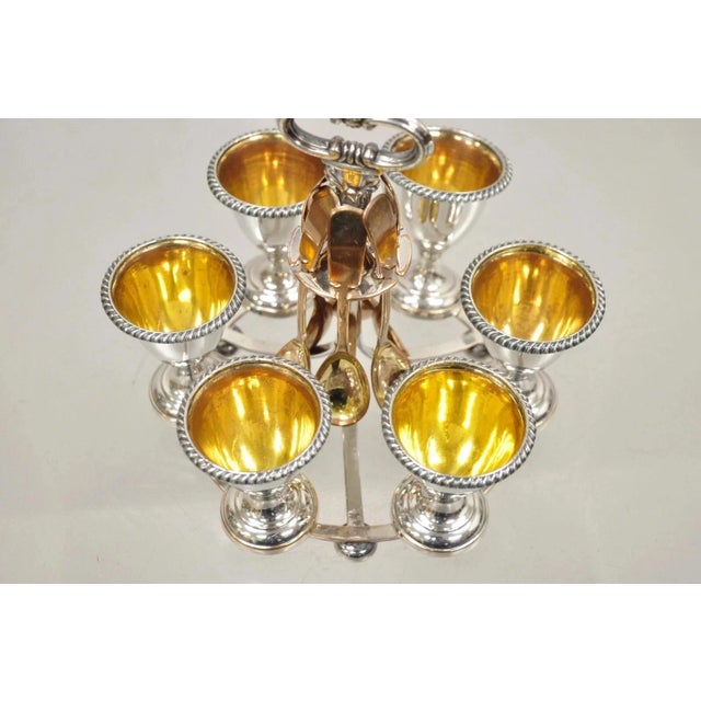 Antique English Victorian Silver Plated Egg Server W/ Spoon Set - Service for 6 For Sale In Philadelphia - Image 6 of 10