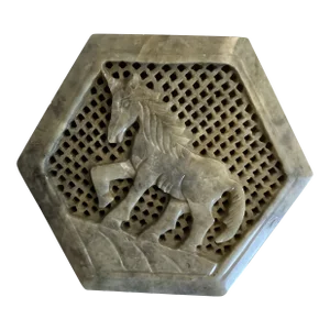 1960s Vintage Soap Stone Marble Unicorn Trinket Box