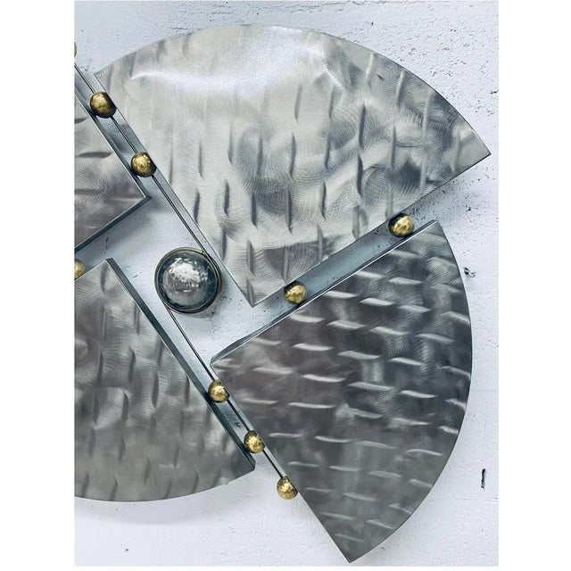 Motivated Seller: 1990s Brutalist Steel and Brass Wall Sculpture Attributed to Curtis Jere For Sale - Image 9 of 12