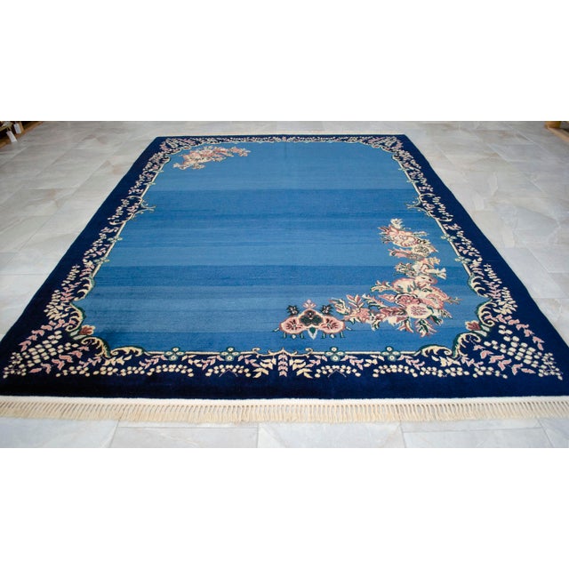 1980s Handmade Rug Blue Turkish Rug - 6'6" X 9'1" For Sale - Image 14 of 18