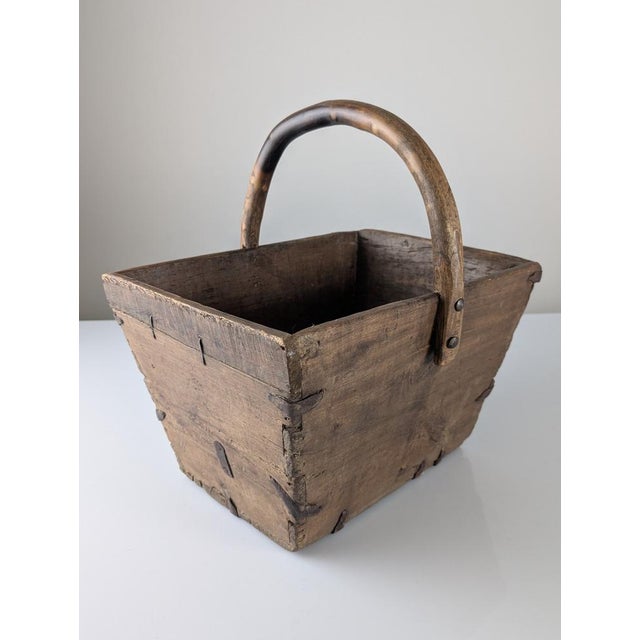 Antique Wabi-Sabi Wooden Log Basket with Wrought Iron Fittings For Sale - Image 4 of 18