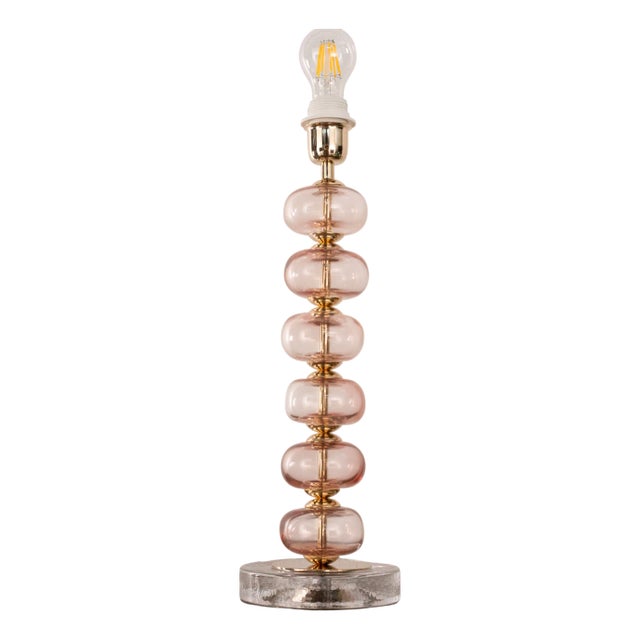 Clear Murano Glass Table Lamp with Pink Balls, Italy For Sale