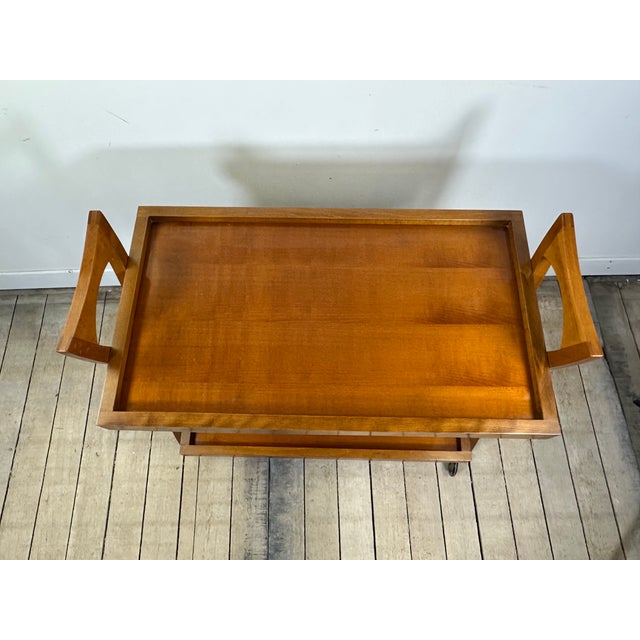 Wood Vintage Cherry Wood Rolling Serving Cart, 1970s For Sale - Image 7 of 12