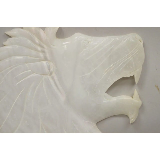 Alabaster Vintage Italian Carved White Alabaster Lion Head Sculpture Statue Figure (B) For Sale - Image 8 of 11