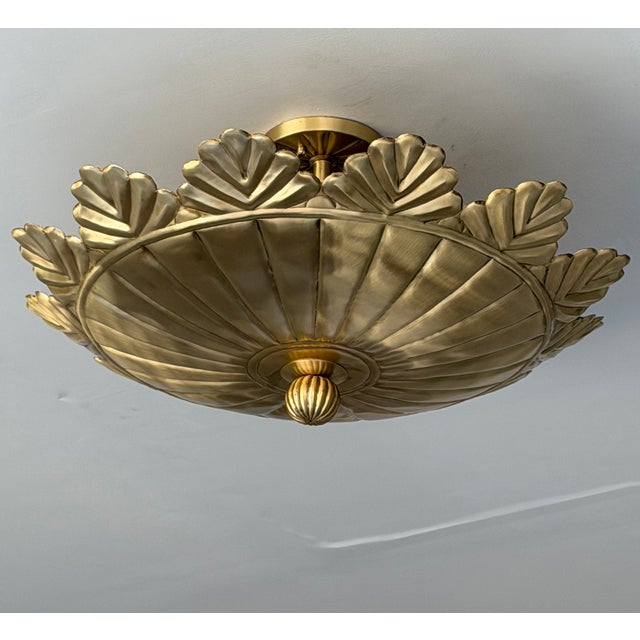 Not Yet Made - Made To Order Pure Brass Flush Mount Ceiling Light | Brushed Brass 4-Light Fixture For Sale - Image 5 of 11