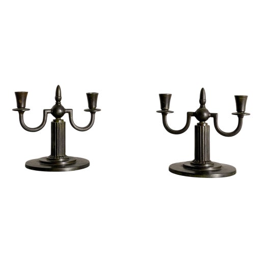Mid-Century Swedish Sculptural Bronze Candelabras from Gab Sweden, 1930s, Set of 2 For Sale